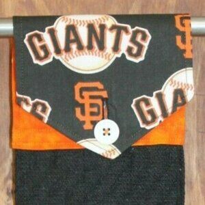 SAN FRANCISCO GIANTS HAND TOWEL BLACK, ORANGE & WHITE HANDMADE HANGING KITCHEN